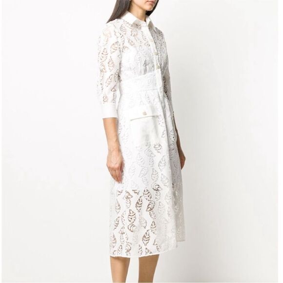 Sandro Zenali White Lace with Leaf Pattern MIDI Dress - Picture 2 of 8